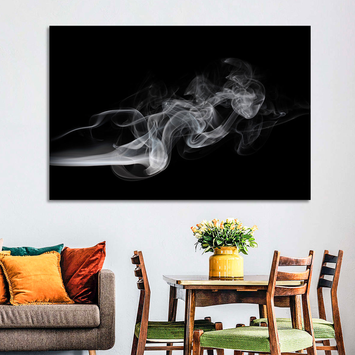 Swirling Smoke on Black Wall Art in a room, landscape
