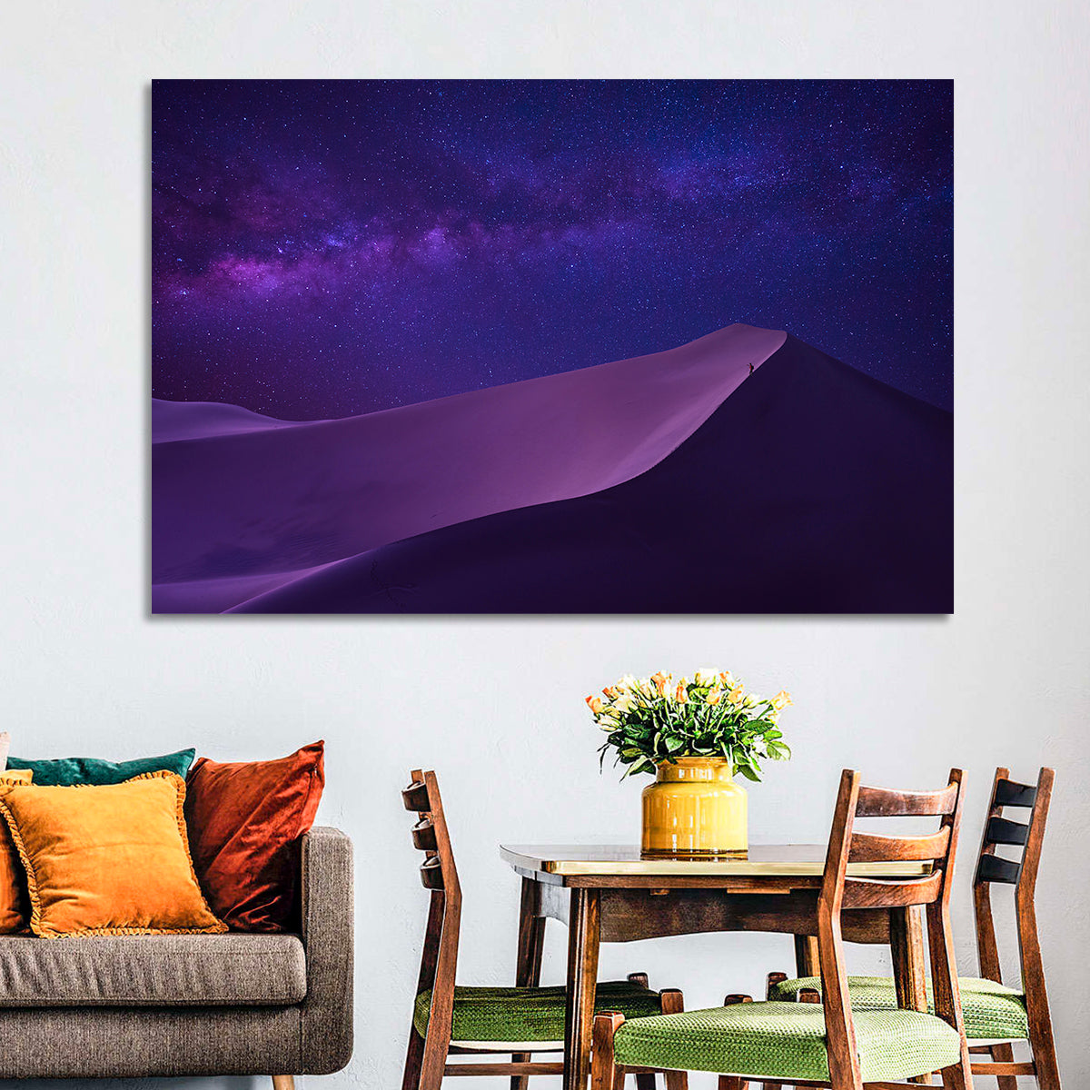 Lone Hiker Under the Milky Way Wall Art in a room, landscape