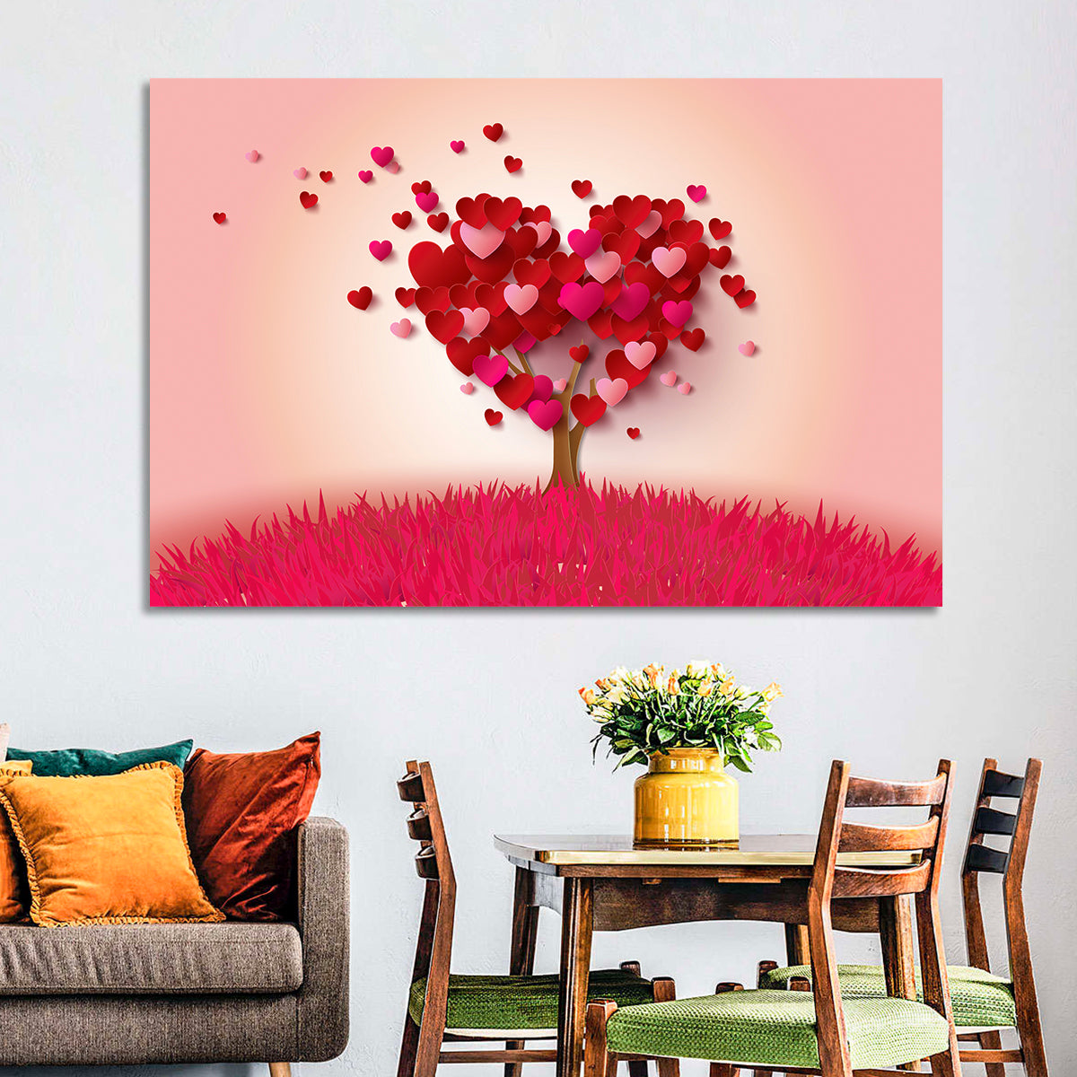 Whimsical Heart Tree Illustration Wall Art