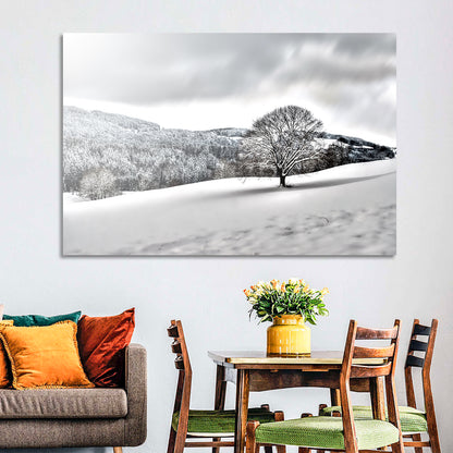 Solitary Snowy Tree Landscape Wall Art