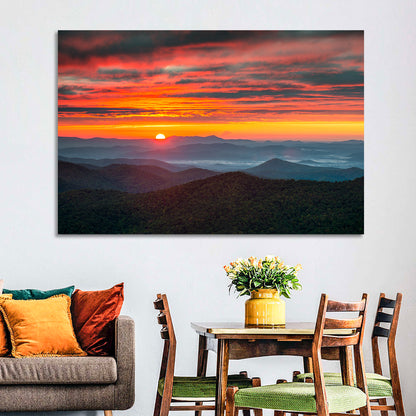 Blue Ridge Sunrise Over Misty Ridges Wall Art