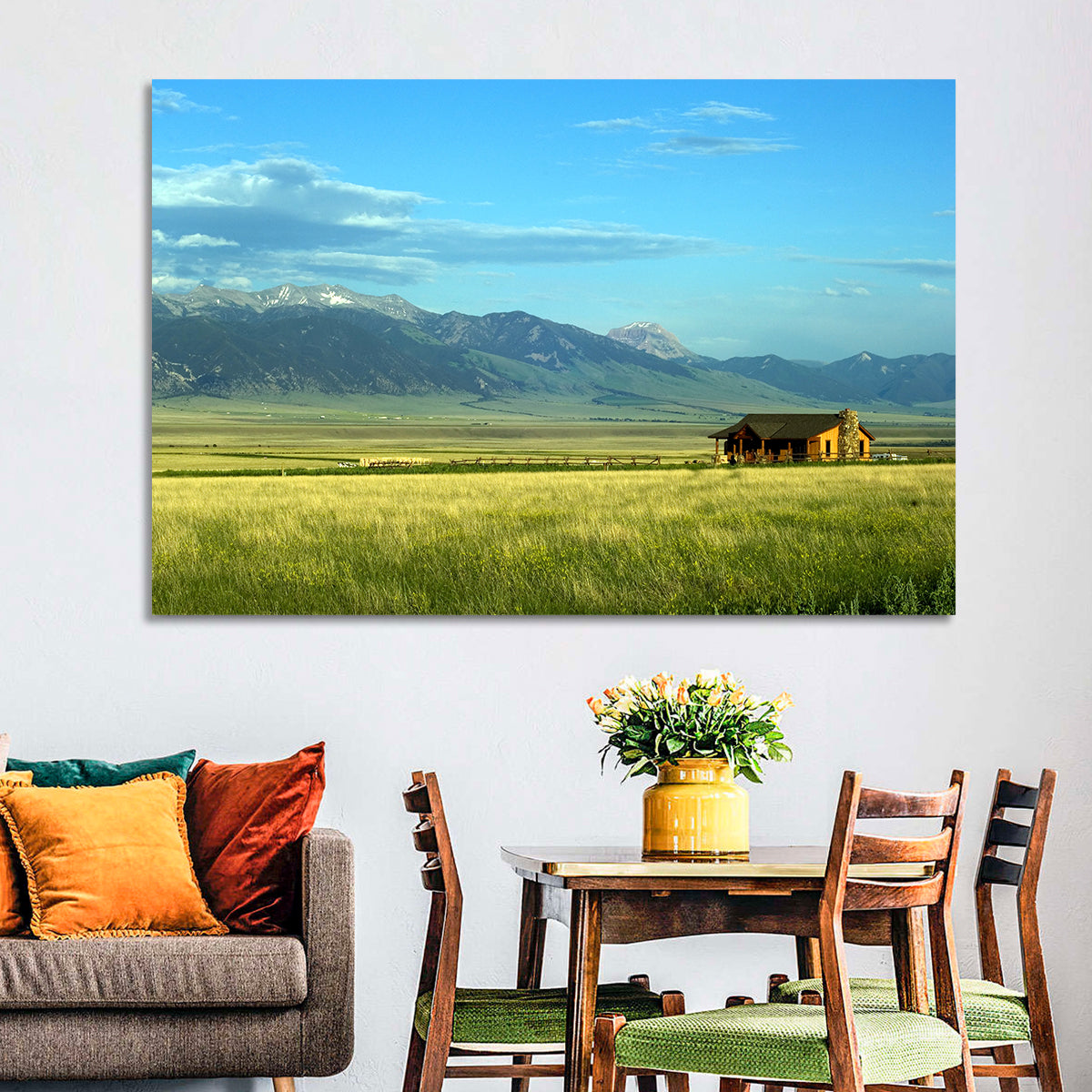 Montana Mountain Ranch Wall Art in a room, landscape