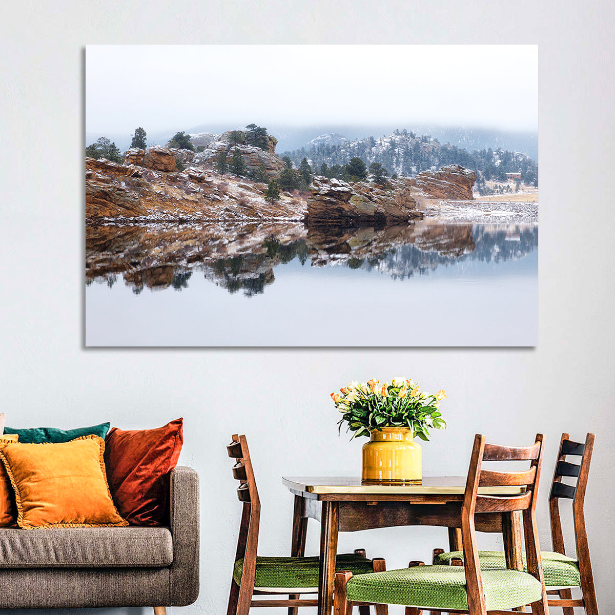Marys Lake Foggy Reflection Wall Art