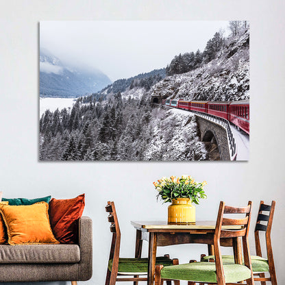Red Train at Landwasser Viaduct Wall Art