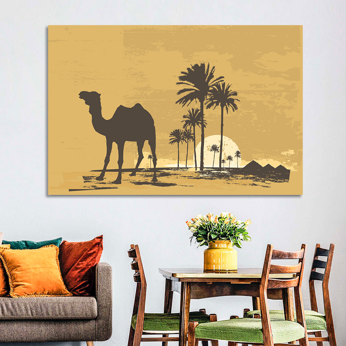 Giza Camel Silhouette Wall Art in a room, landscape
