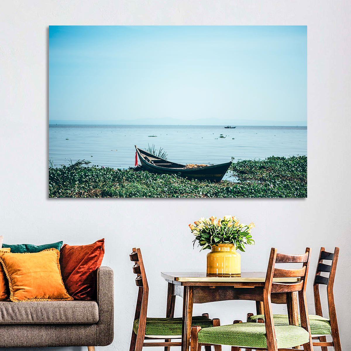 Red Ribbon Boat on Lake Victoria Wall Art in a room, landscape