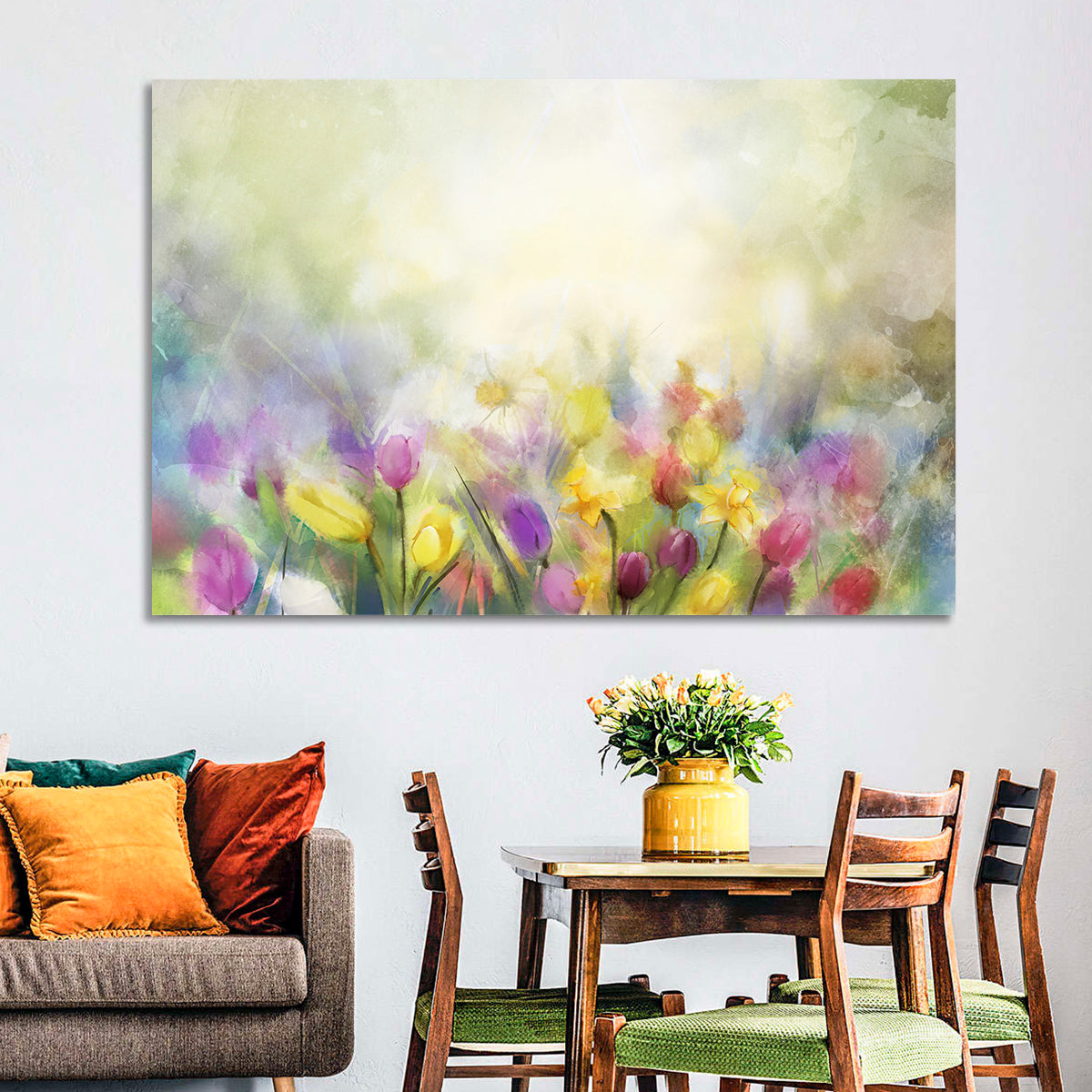 Soft Focus Tulip Meadow Wall Art in a room, landscape