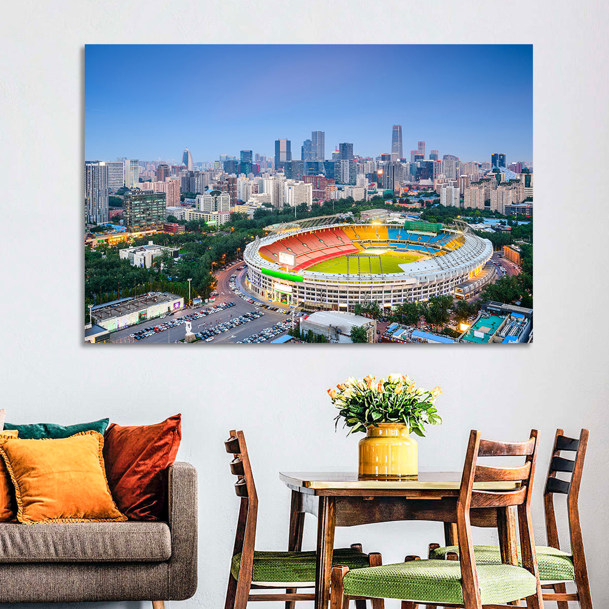 Workers' Stadium at Dusk, Beijing Skyline Wall Art in a room, landscape