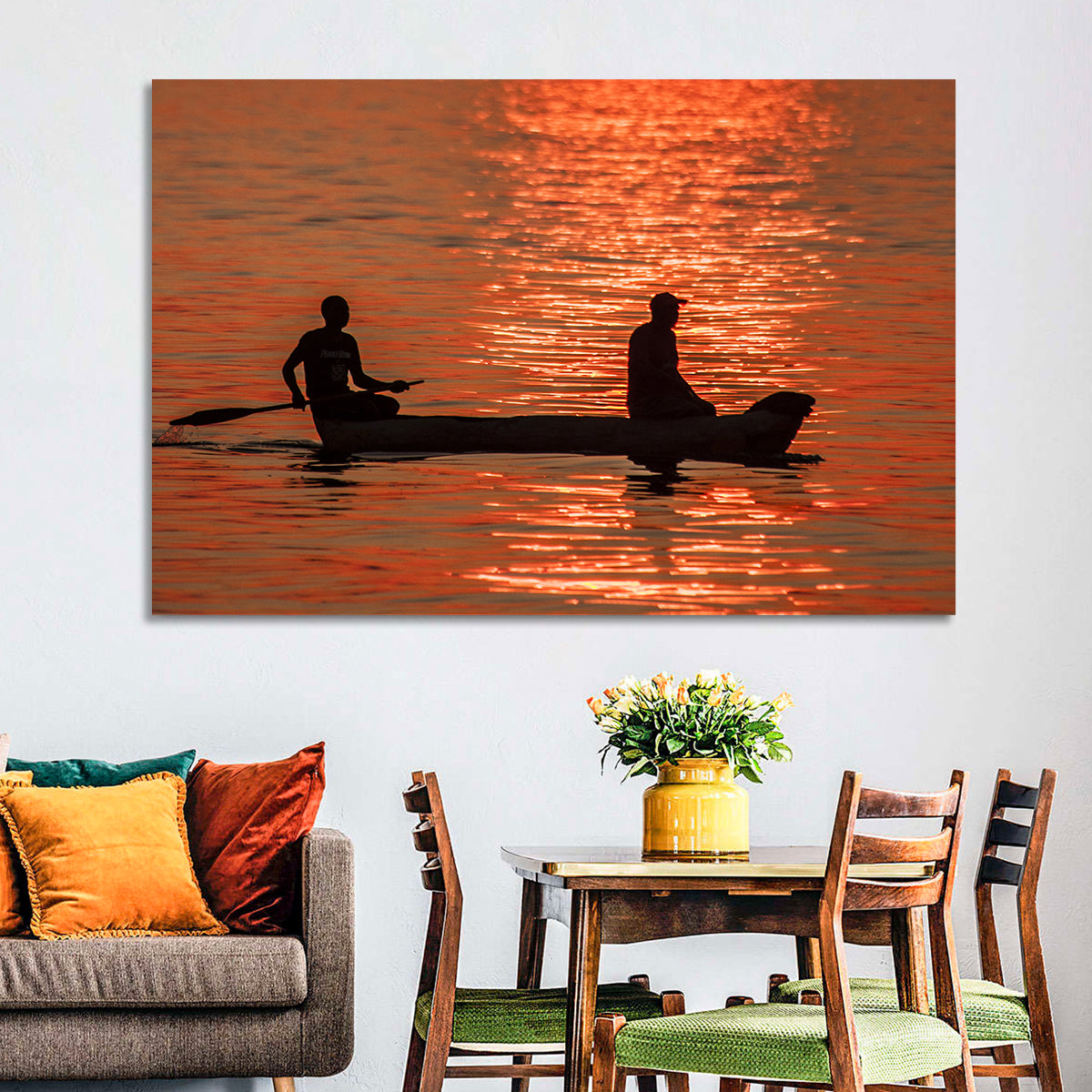 Sunset Canoe Silhouette Wall Art