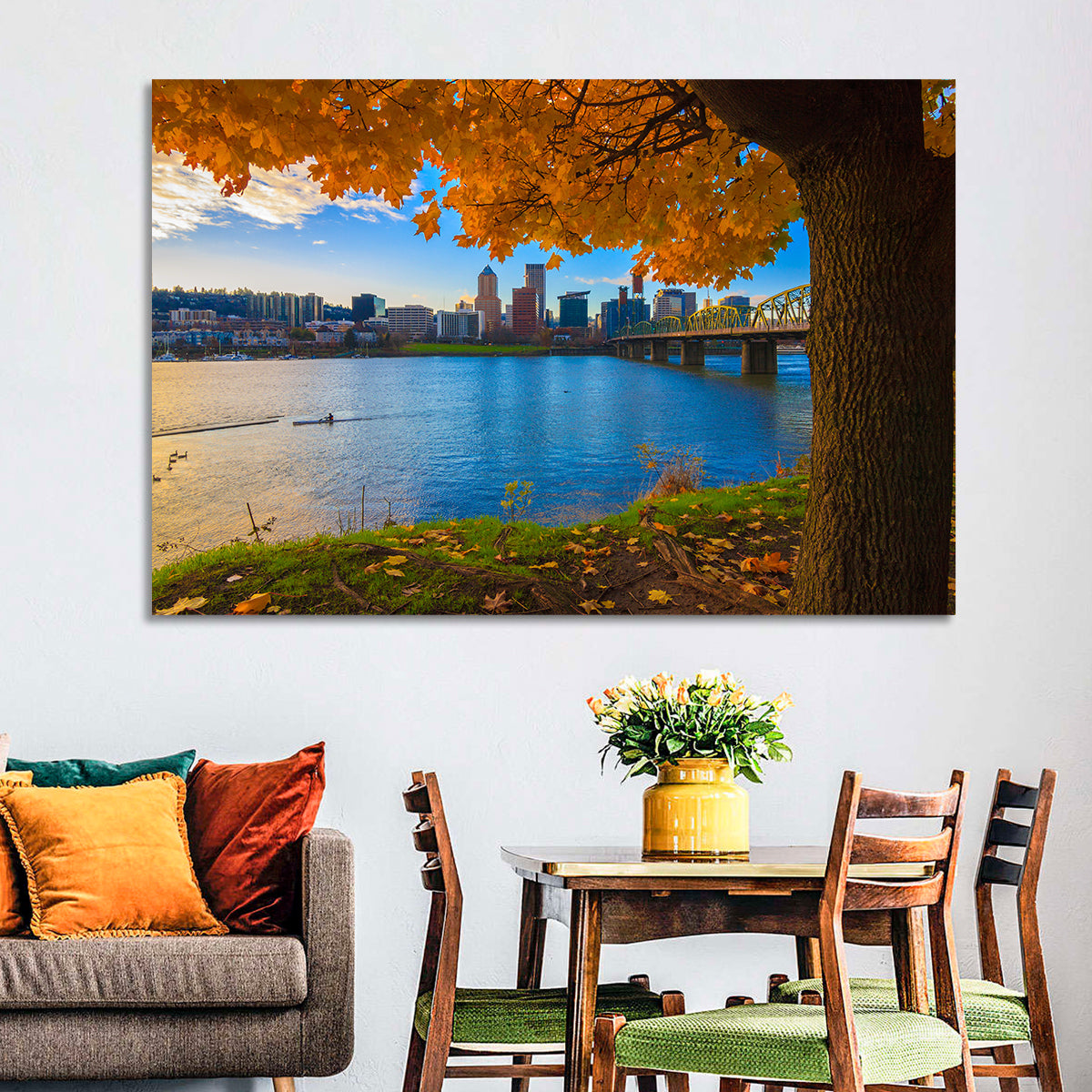Willamette River at Golden Hour Wall Art in a room, landscape
