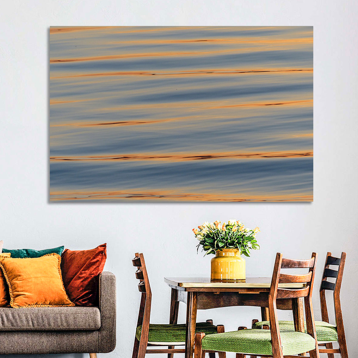 Sunset Ripples Abstract Wall Art in a room, landscape