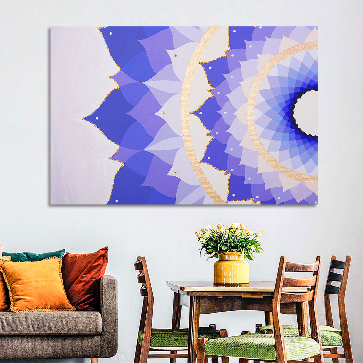 Sahasrara Chakra Lotus Mandala Wall Art in a room, landscape