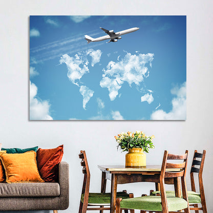Jet Over Cloud World Map Wall Art