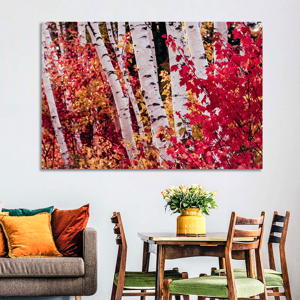 Autumn Birches with Crimson Maples Wall Art