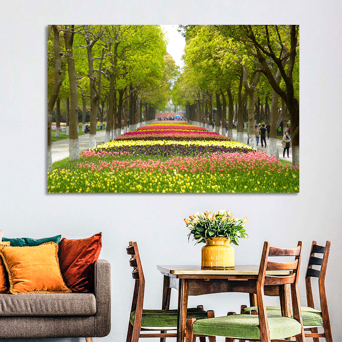 Tree-lined Tulip Garden Path Wall Art