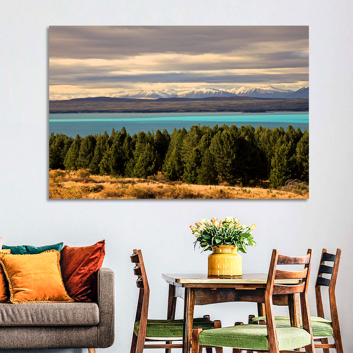 Lake Pukaki Turquoise View Wall Art in a room, landscape