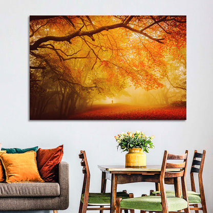 Autumn Forest Path with Lone Figure Wall Art