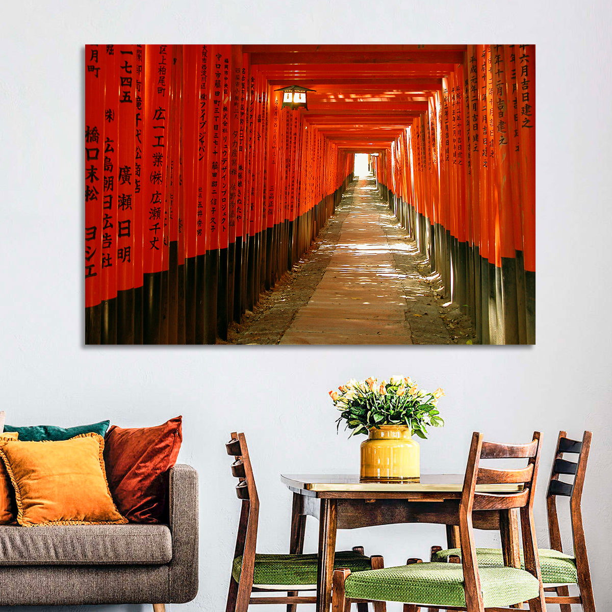 Fushimi Inari Torii Tunnel Wall Art in a room, landscape