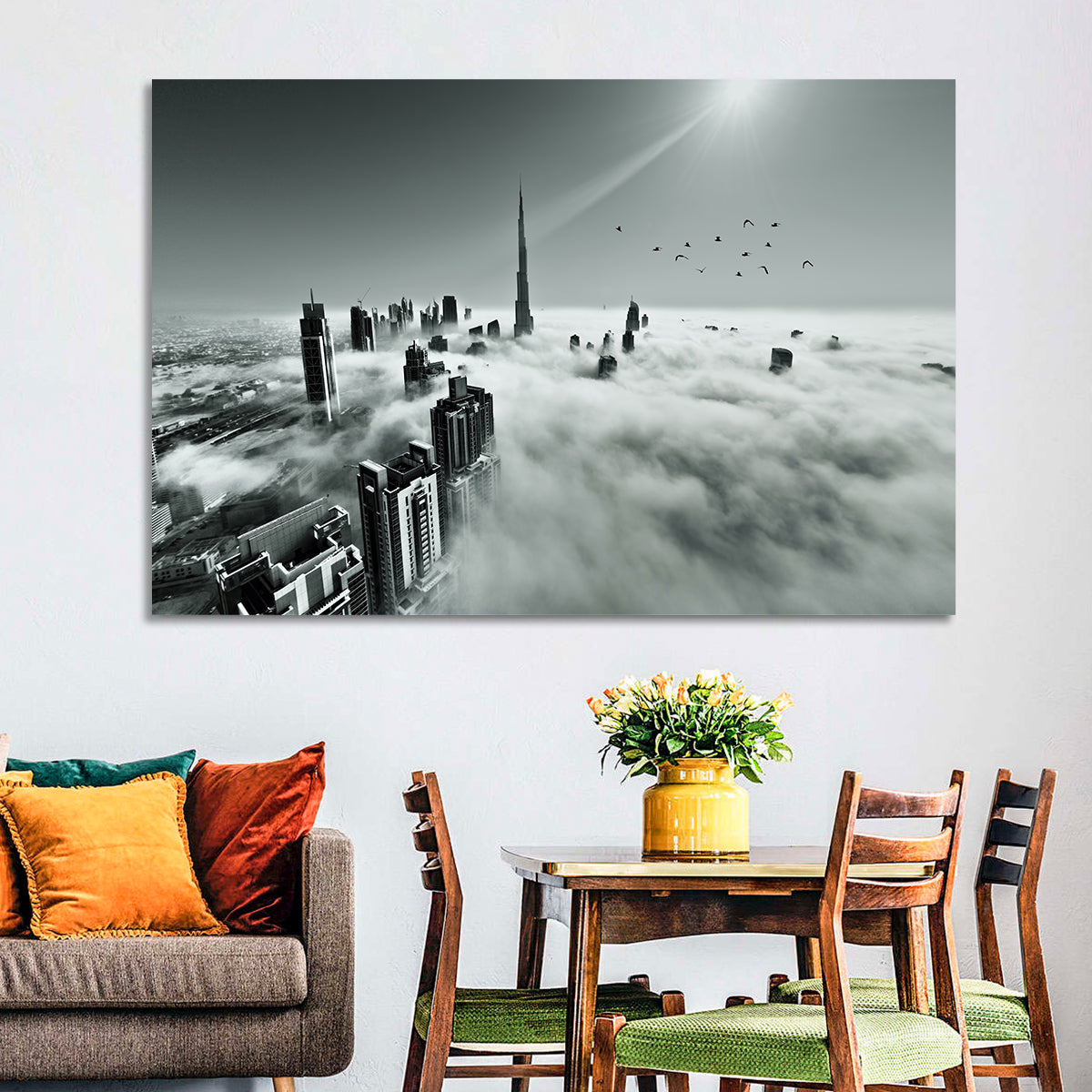 Burj Khalifa Rising Through Morning Fog Wall Art