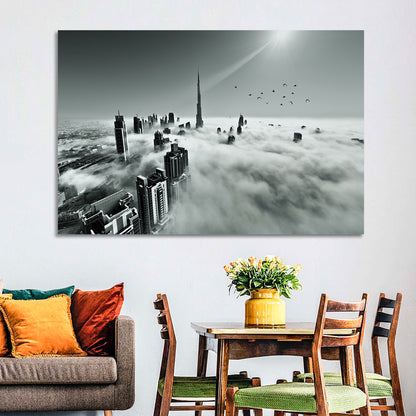 Burj Khalifa Rising Through Morning Fog Wall Art