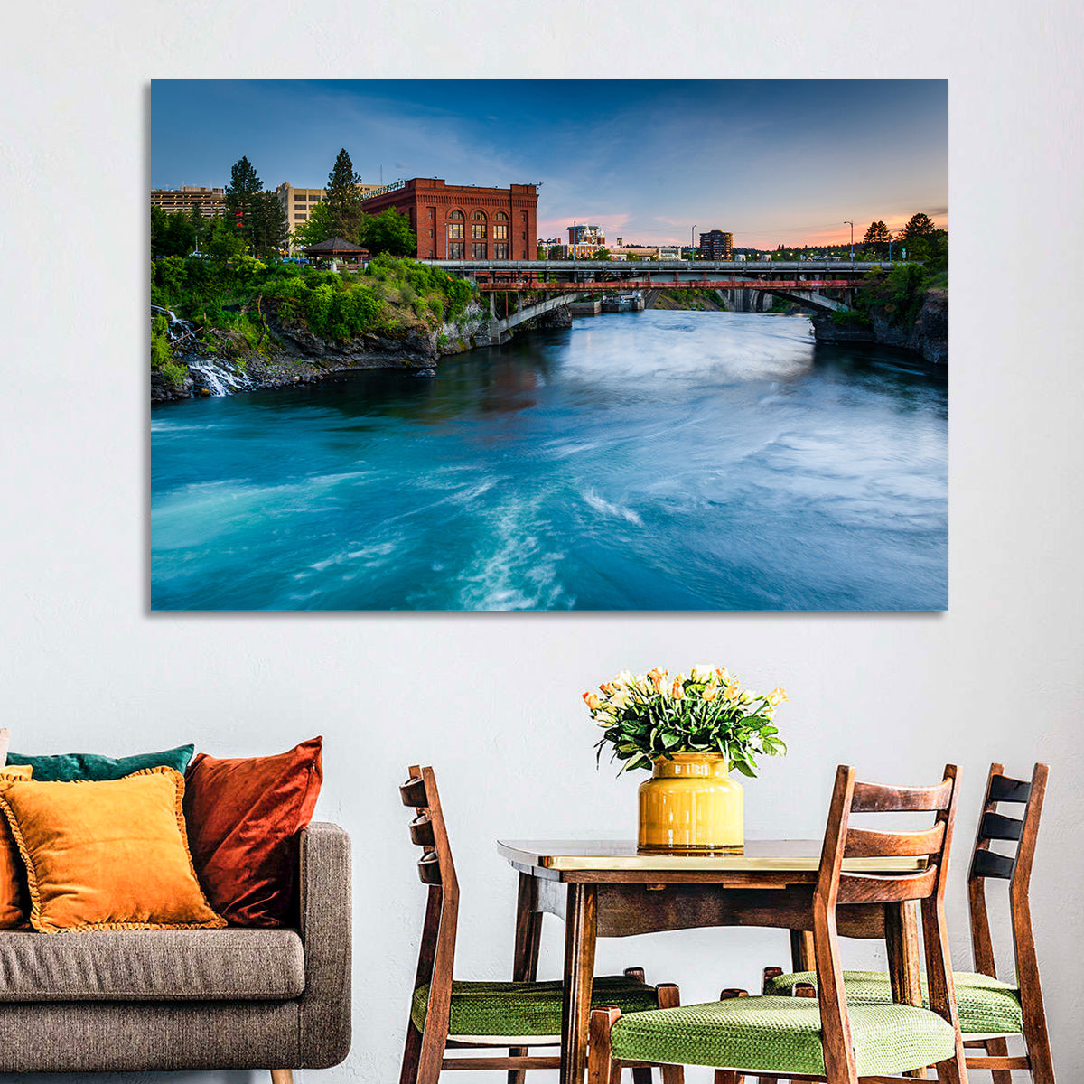 Spokane River at Twilight Wall Art in a room, landscape