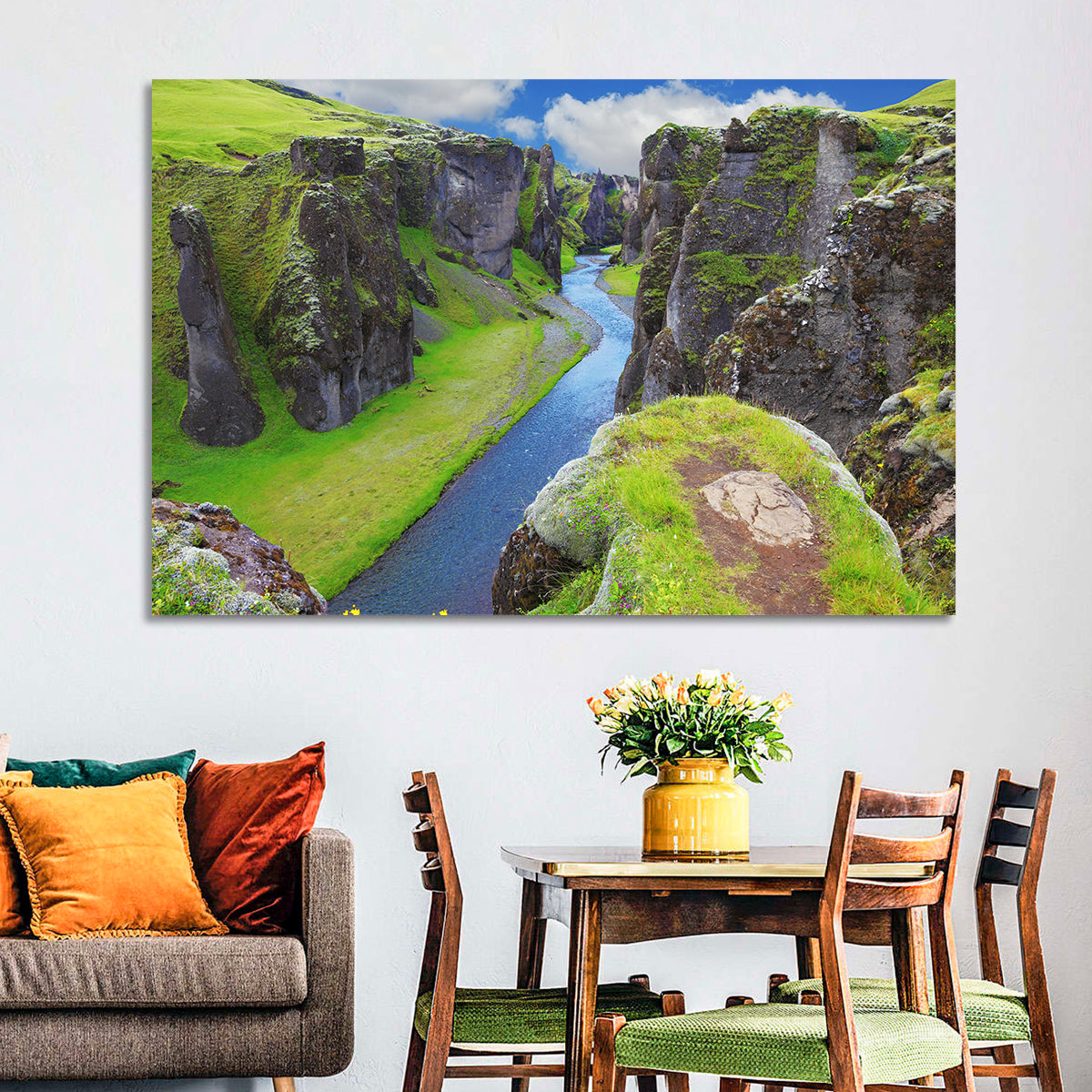 Neverland Cliffs, Fjaðrárgljúfur Canyon Wall Art in a room, landscape