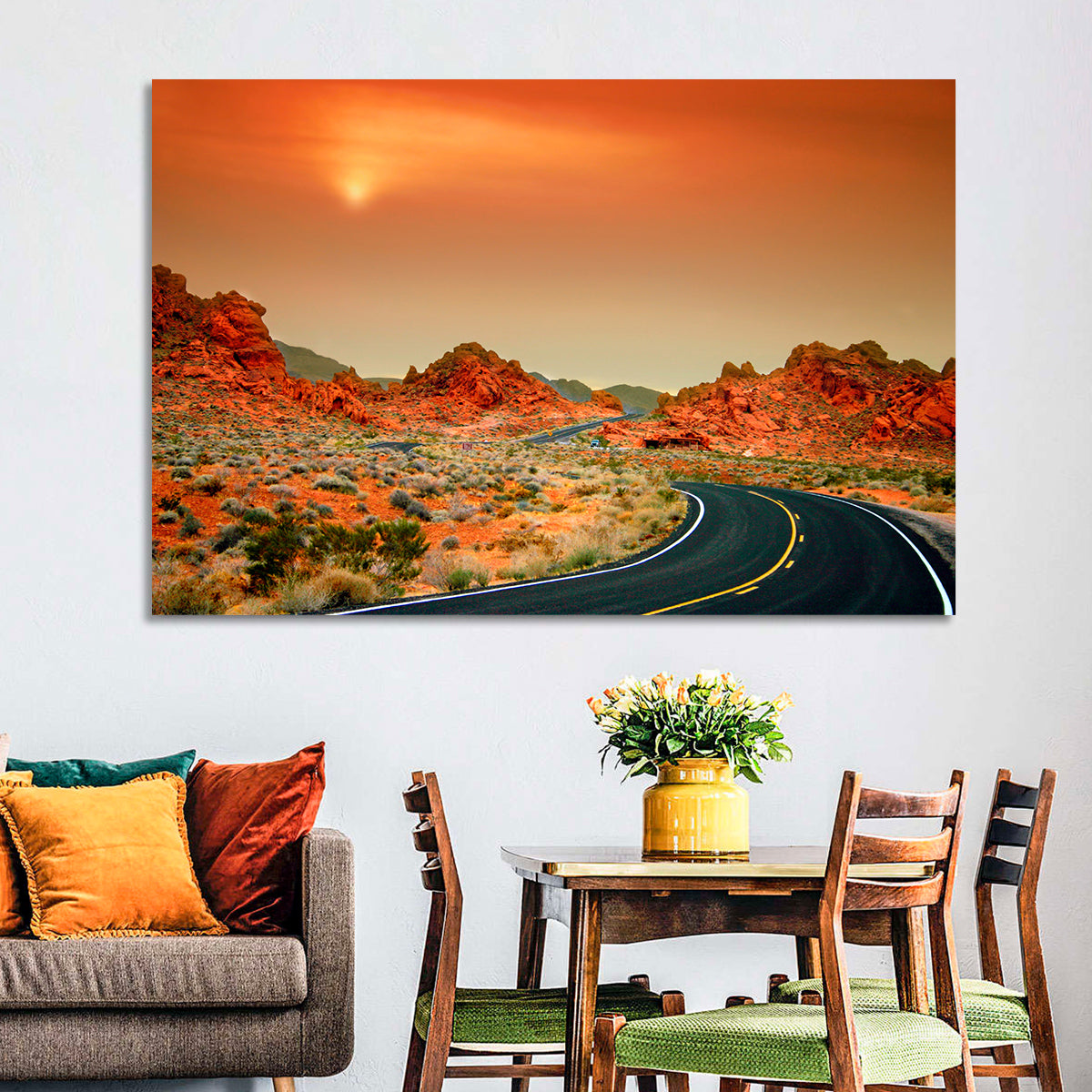 Valley of Fire Winding Road Wall Art in a room, landscape