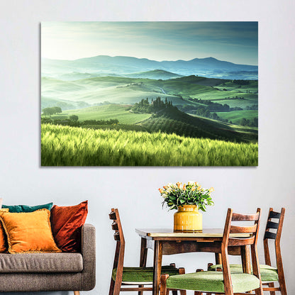Misty Rolling Hills with Cypresses Wall Art