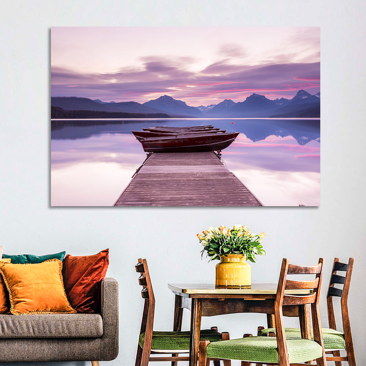 Lake Mcdonald Sunset Dock Wall Art in a room, landscape