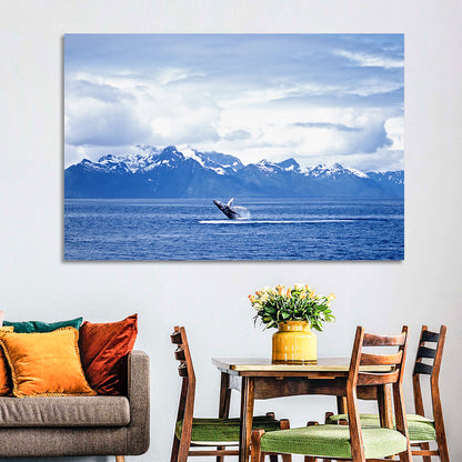 Humpback Whale with Snow Capped Mountains Wall Art