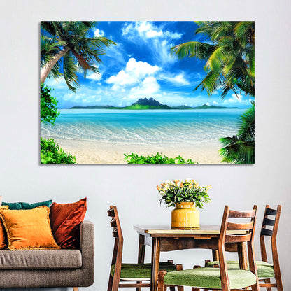 Palm-framed Tropical Island Beach Wall Art