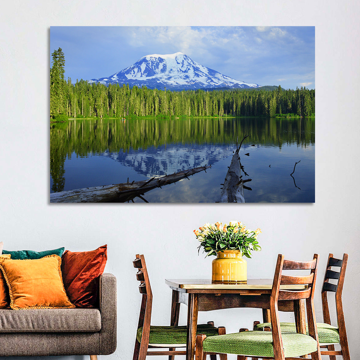 Mount Adams Reflection at Takhlakh Lake Wall Art in a room, landscape