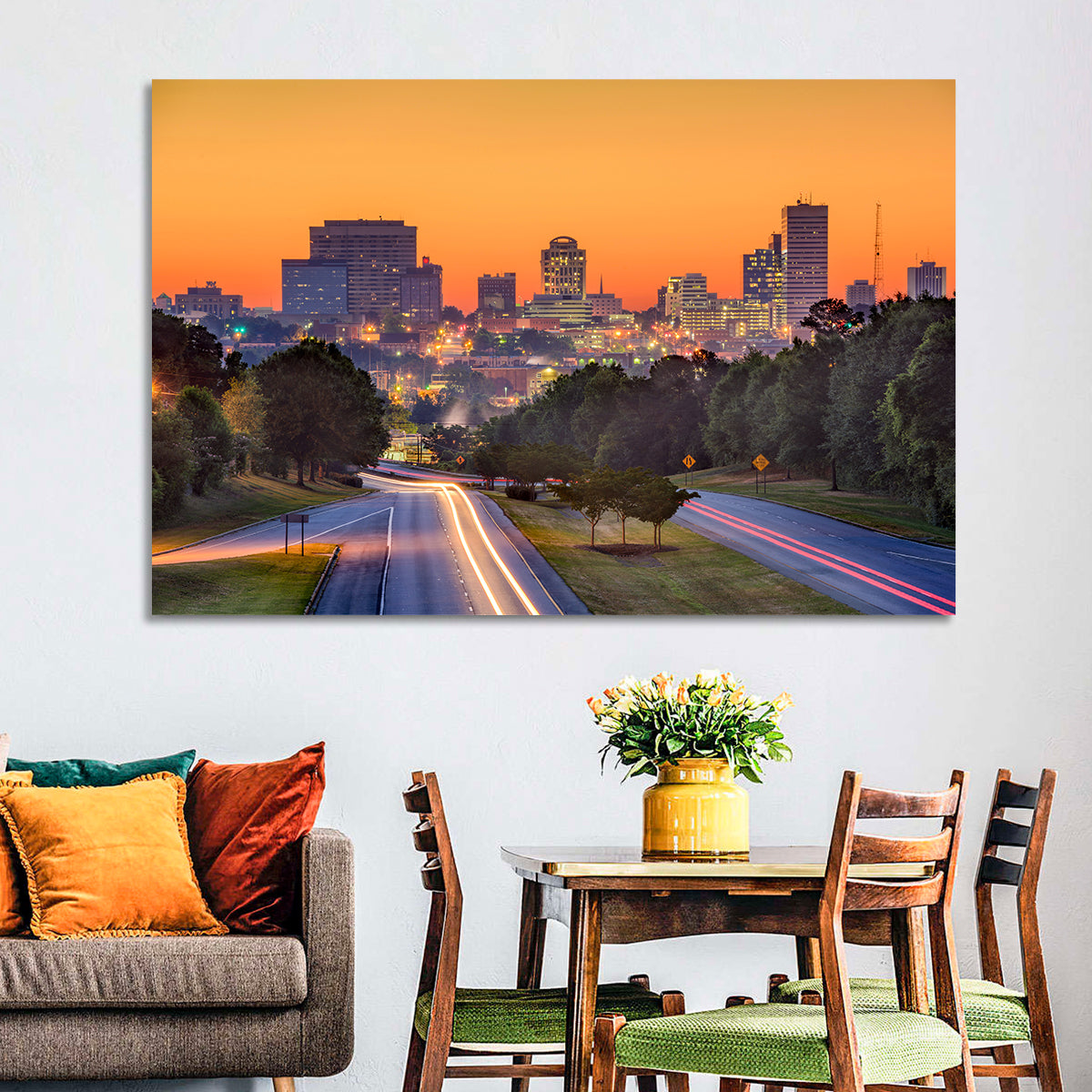 Jackson Downtown Skyline Wall Art in a room, landscape