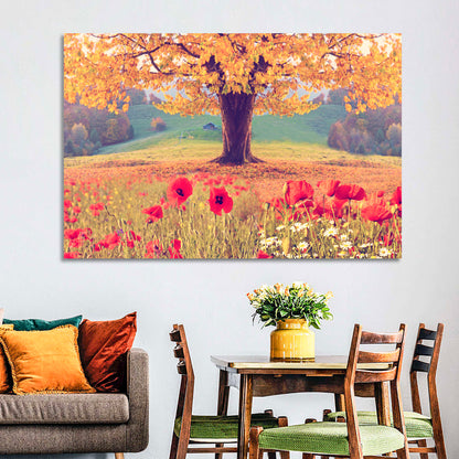 Autumn Tree and Poppy Field Wall Art