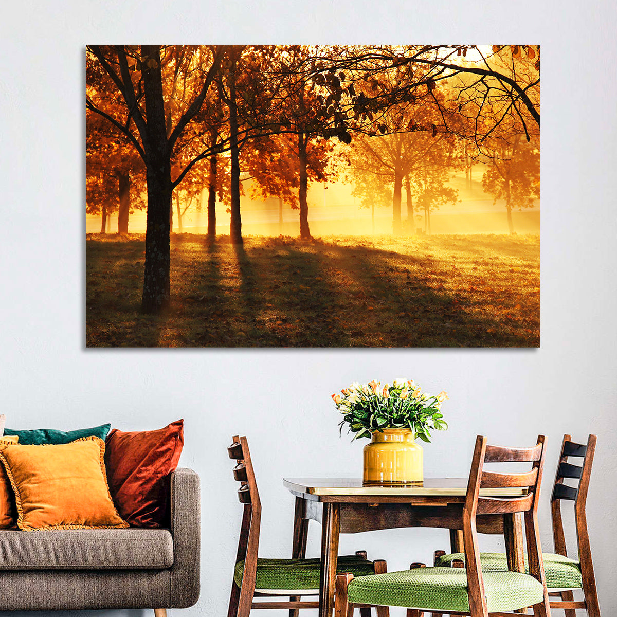 Autumn Sunbeams Through Fog Wall Art