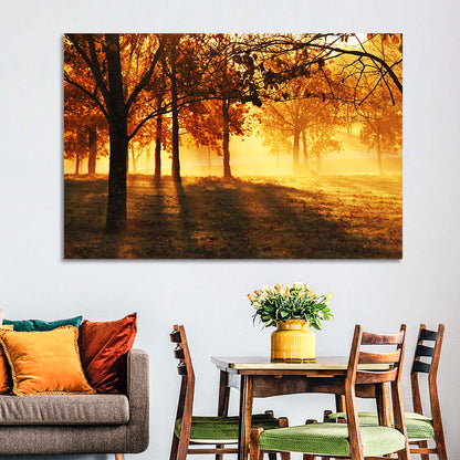 Autumn Sunbeams Through Fog Wall Art
