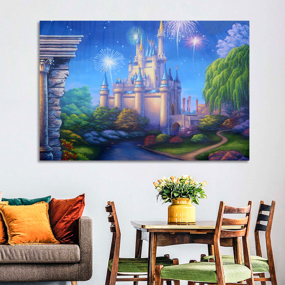 Cinderella Castle Fireworks Illustration Wall Art