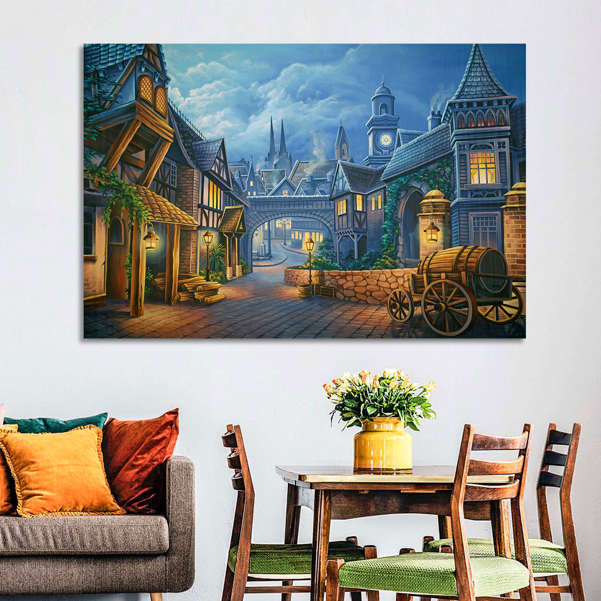 Victorian London Cobblestone Street Wall Art in a room, landscape