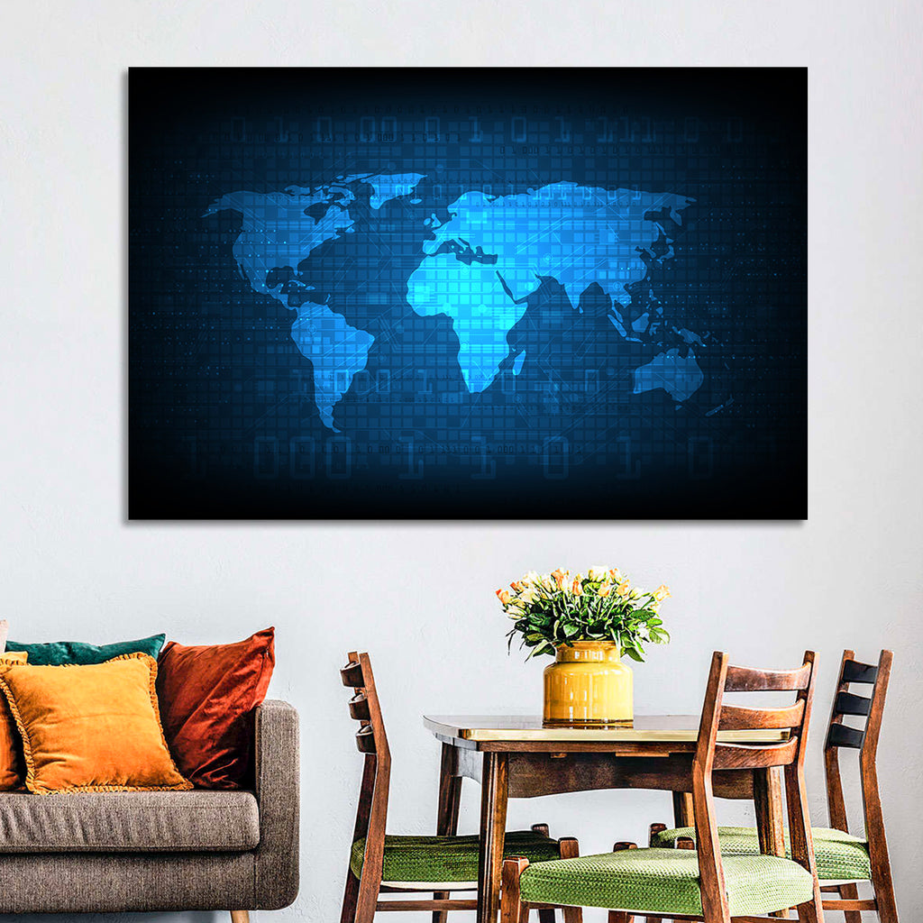Binary Grid World Map Wall Art