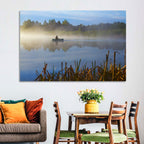 Misty Lake Fisherman Wall Art