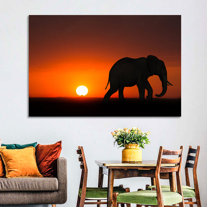 Sunset Elephant Silhouette Wall Art