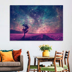 Lone Tree Under Nebula Sky Wall Art