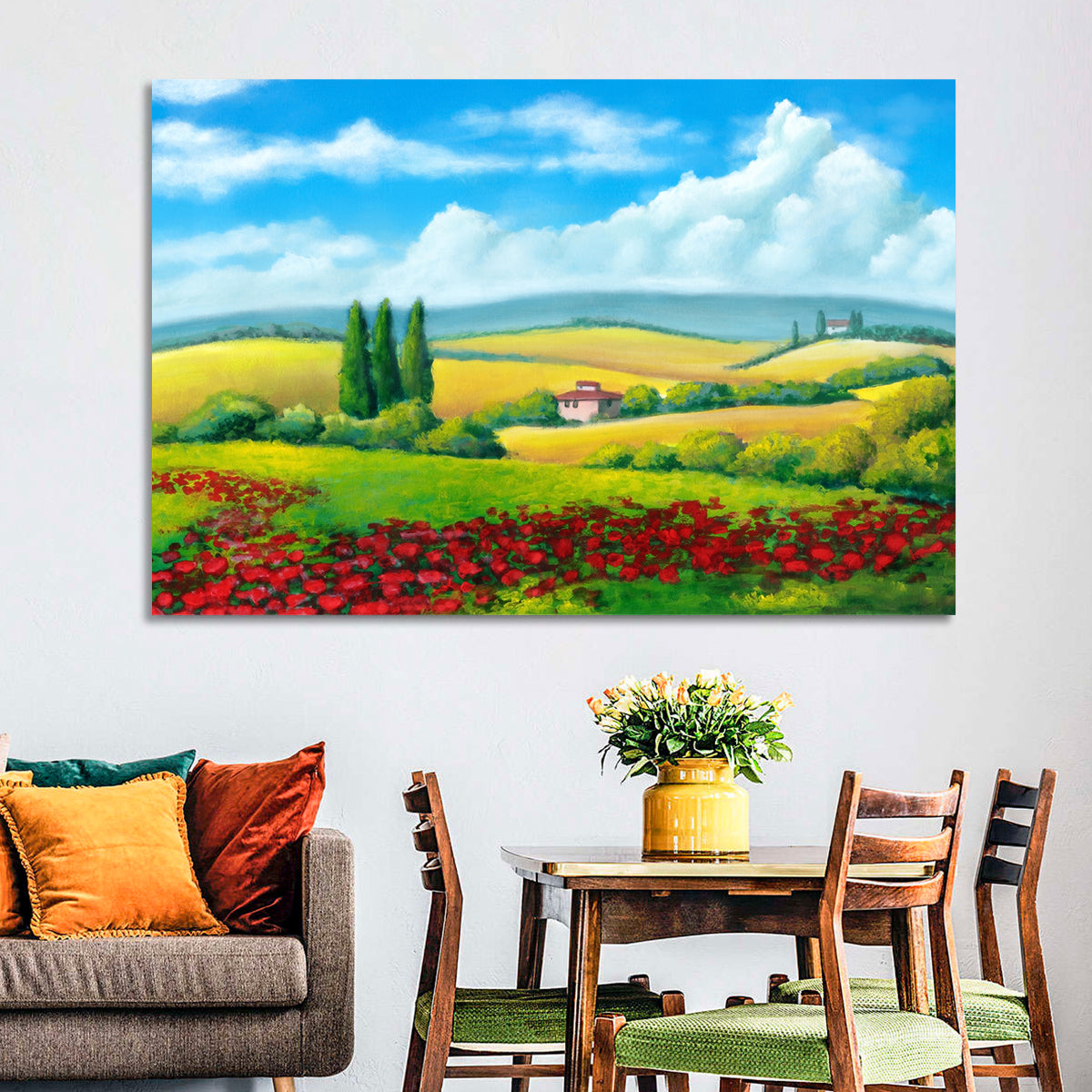 Tuscan Poppy Field Wall Art in a room, landscape