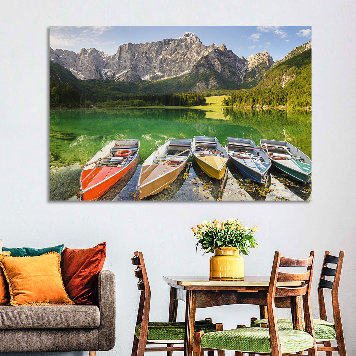 Five Boats at Lago Superiore Di Fusine Wall Art
