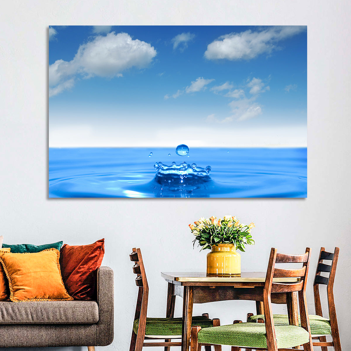 Ocean Water Drop Wall Art in a room, landscape