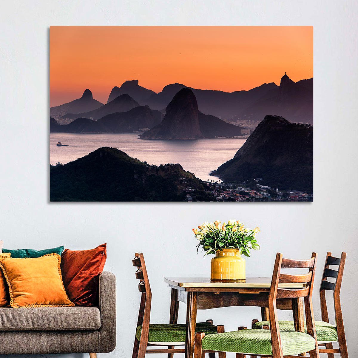 Sugarloaf and Corcovado at Sunset Wall Art in a room, landscape