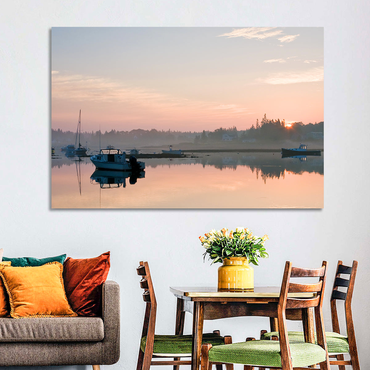 Bass Harbor Sunrise Wall Art in a room, landscape