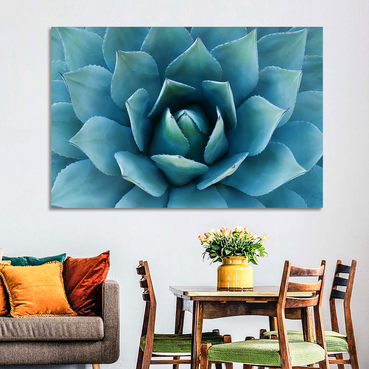 Spiral Agave Macro Wall Art in a room, landscape