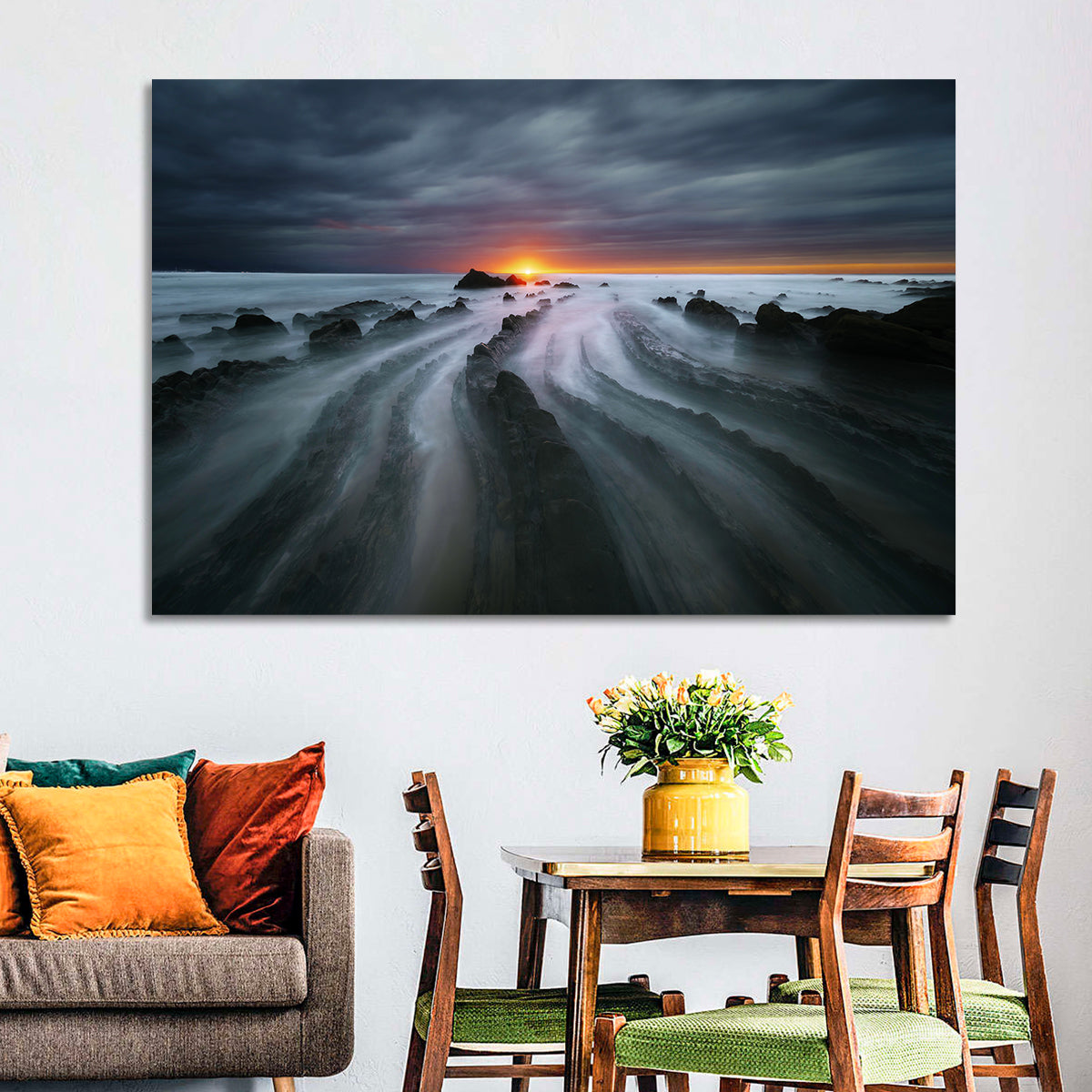 Barrika Beach Dusk Wall Art in a room, landscape