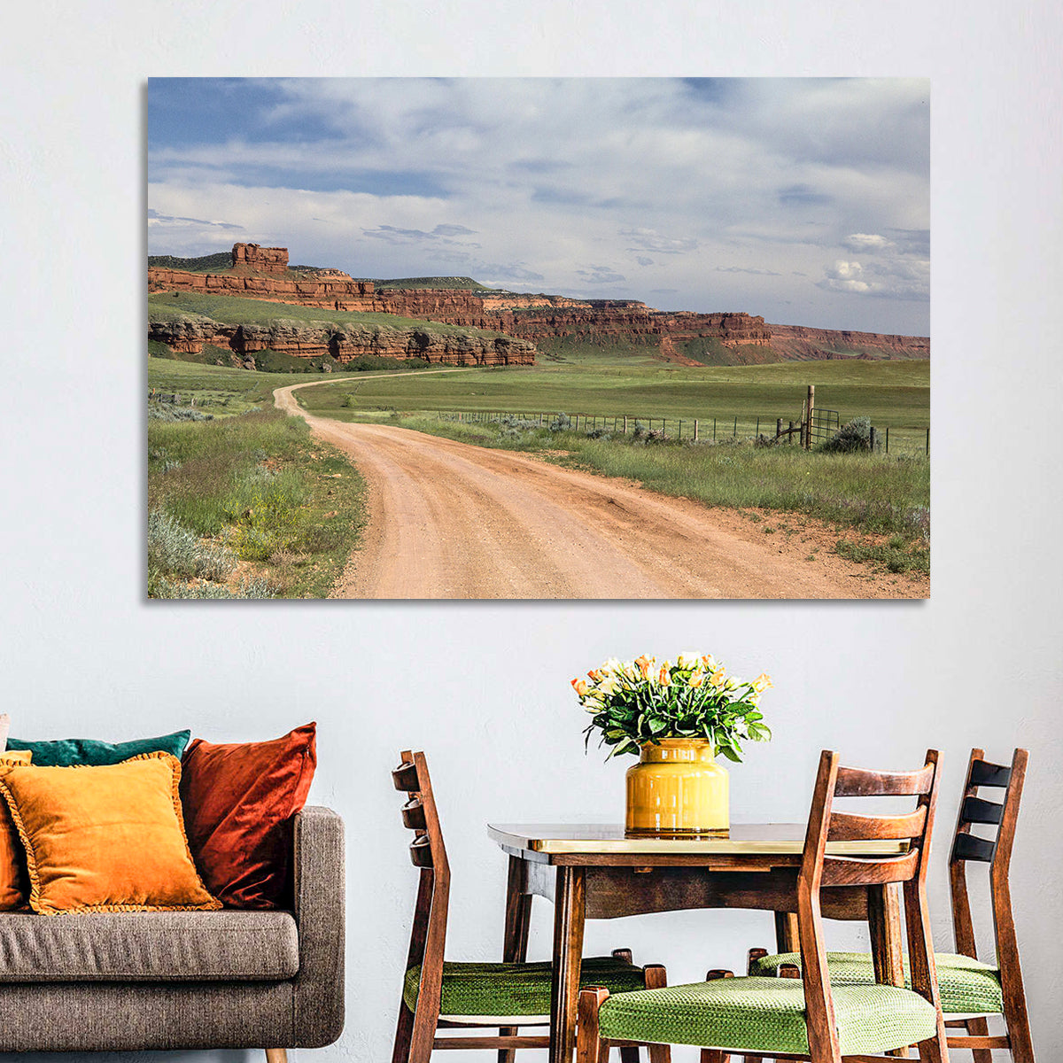 Kaycee Red Cliffs Wall Art in a room, landscape